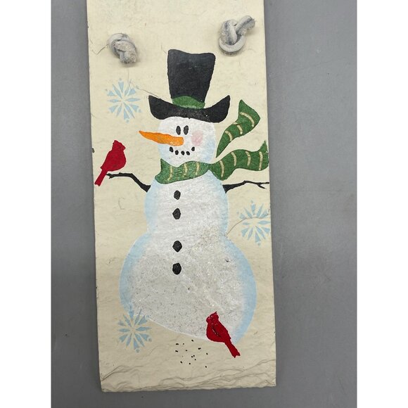 Handmade Christmas Ornament painted snowman on tile white black green READ - Picture 3 of 4